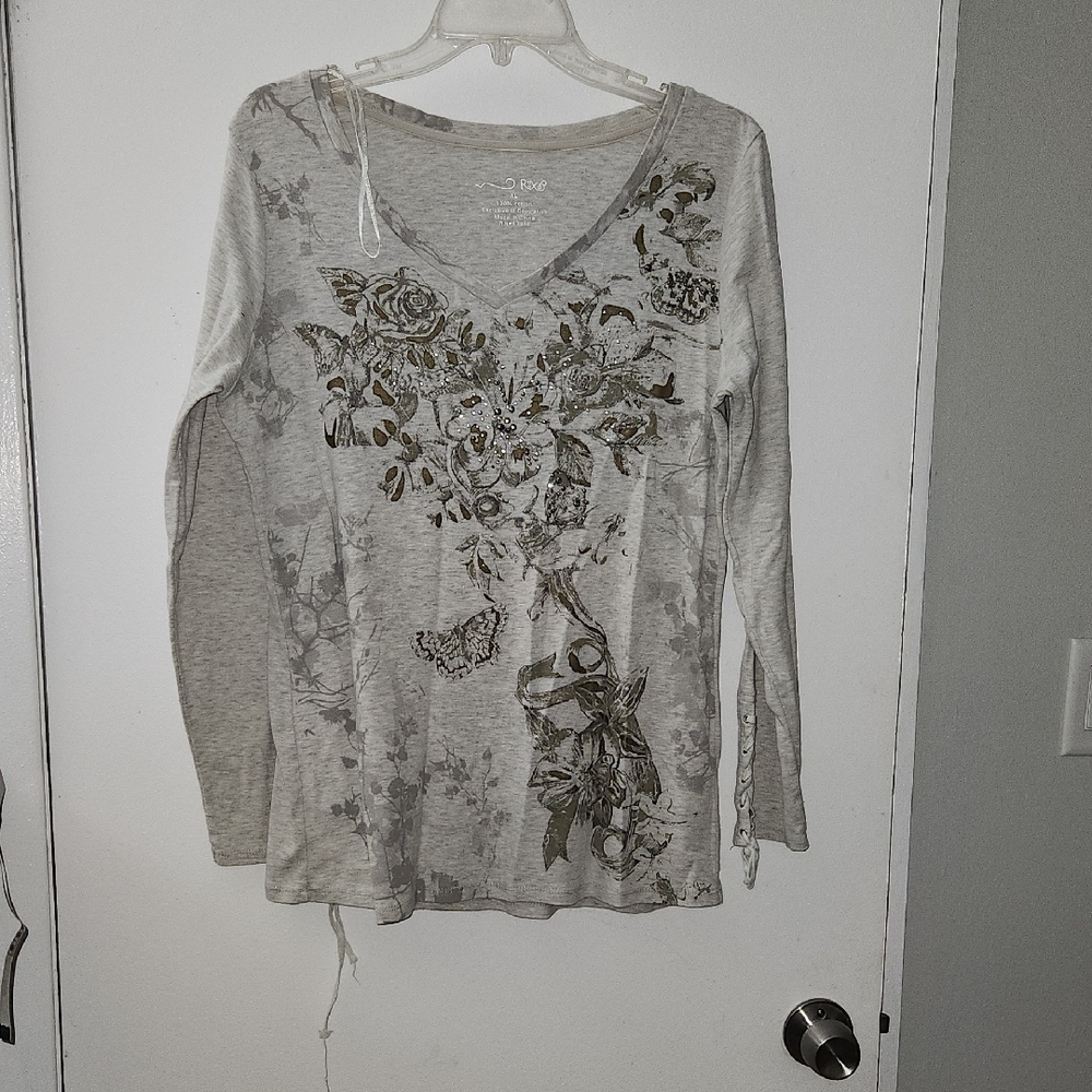 RXB Gray Graphic Long Sleeve Blouse